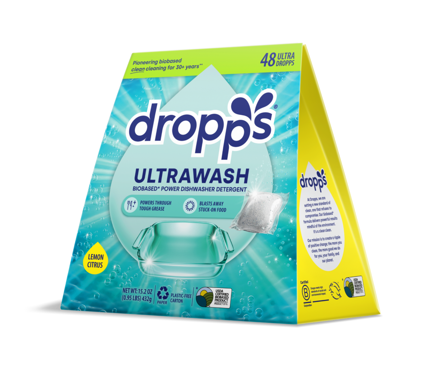 slide 5 of 5, Dropps, Ultrawash Dishwasher Pods, Lemon Citrus, 48 ct