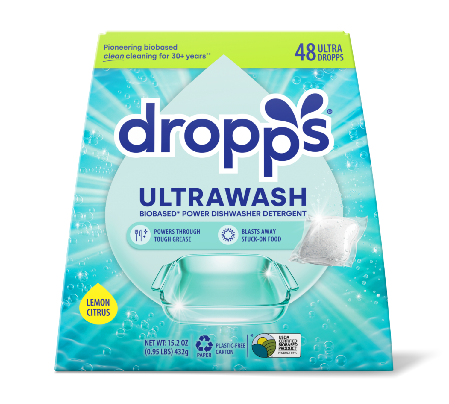 slide 1 of 5, Dropps, Ultrawash Dishwasher Pods, Lemon Citrus, 48 ct