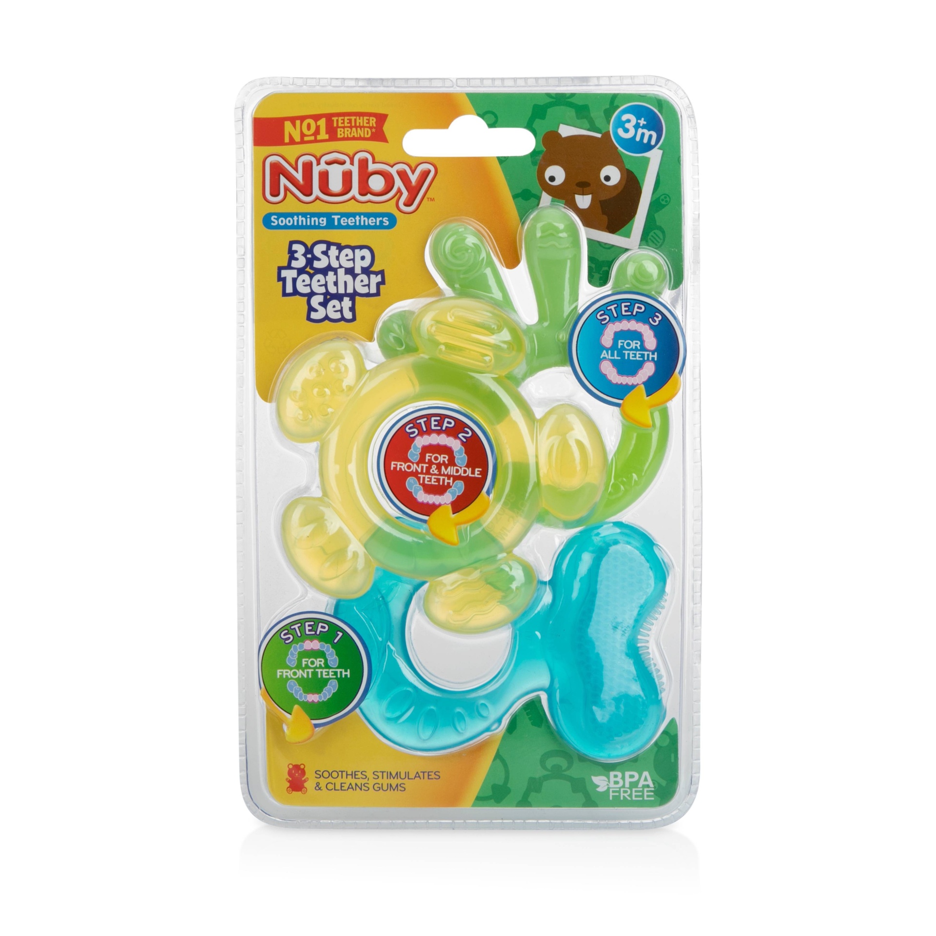 slide 1 of 6, Nuby 3 Step Teether Set - Colors May Vary, 3 ct