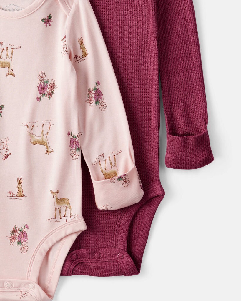 slide 5 of 5, Carter's Carters Baby Girl 2-Pack Deer & Floral Print PurelySoft Long-Sleeve Multipack Bodysuits - Burgundy/Pink Burgundy/Pink PRE, 1 ct