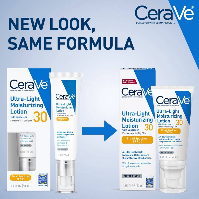slide 3 of 14, CeraVe Ultra-Light Face Lotion Moisturizer with Sunscreen - SPF 30 – 1.7oz, 1.7 oz