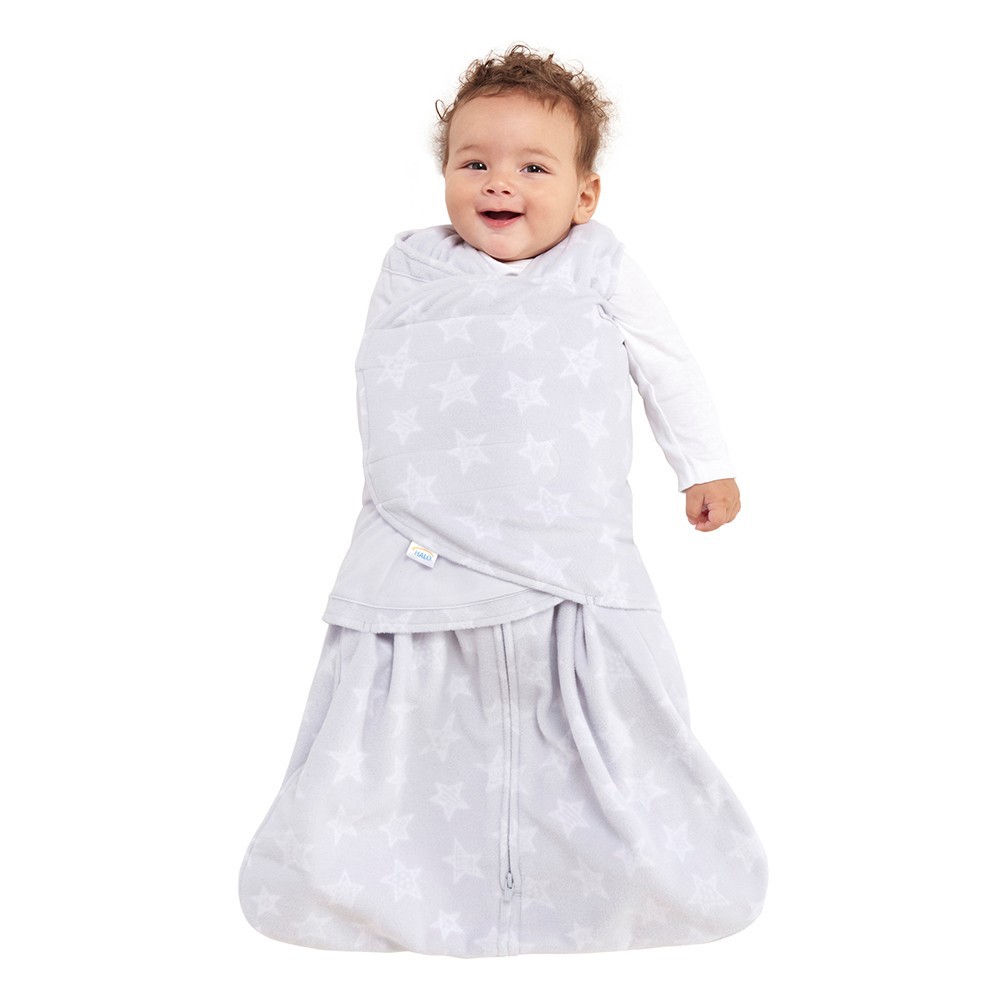 slide 3 of 7, HALO Innovations Sleepsack Micro-Fleece Swaddle Wrap - Gray Stars, 1 ct