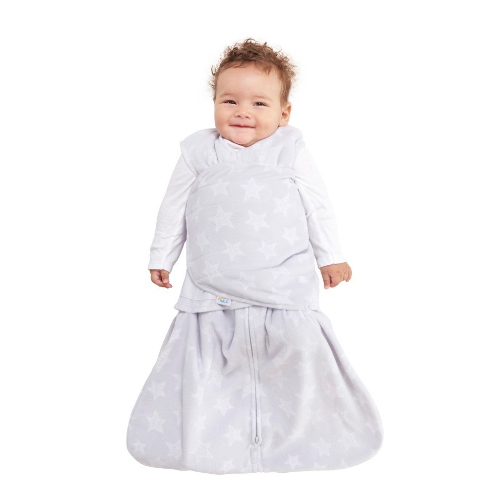 slide 4 of 7, HALO Innovations Sleepsack Micro-Fleece Swaddle Wrap - Gray Stars, 1 ct
