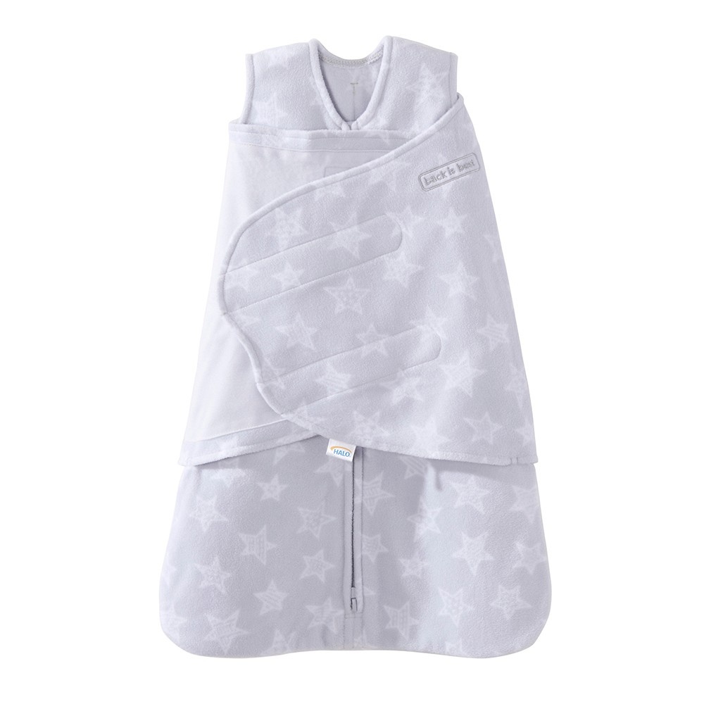 slide 1 of 7, HALO Innovations Sleepsack Micro-Fleece Swaddle Wrap - Gray Stars, 1 ct