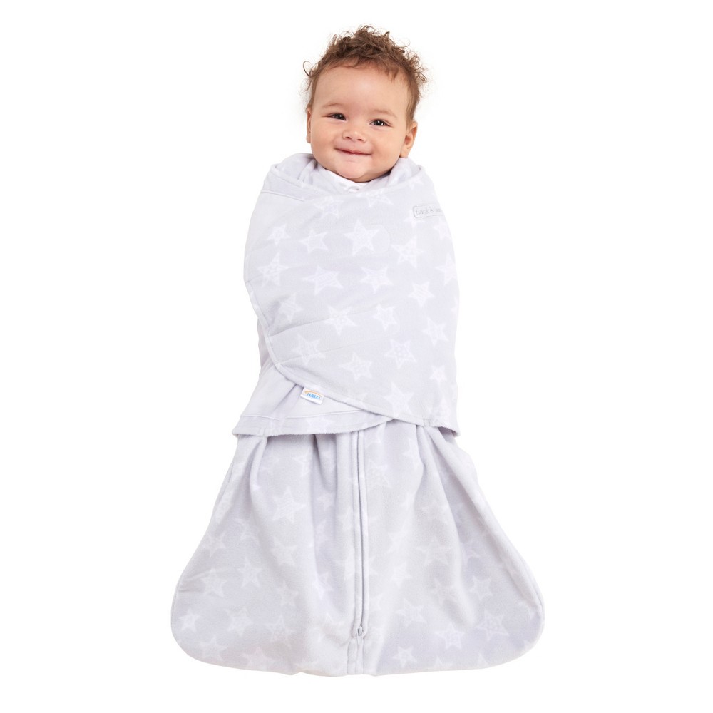slide 2 of 7, HALO Innovations Sleepsack Micro-Fleece Swaddle Wrap - Gray Stars, 1 ct