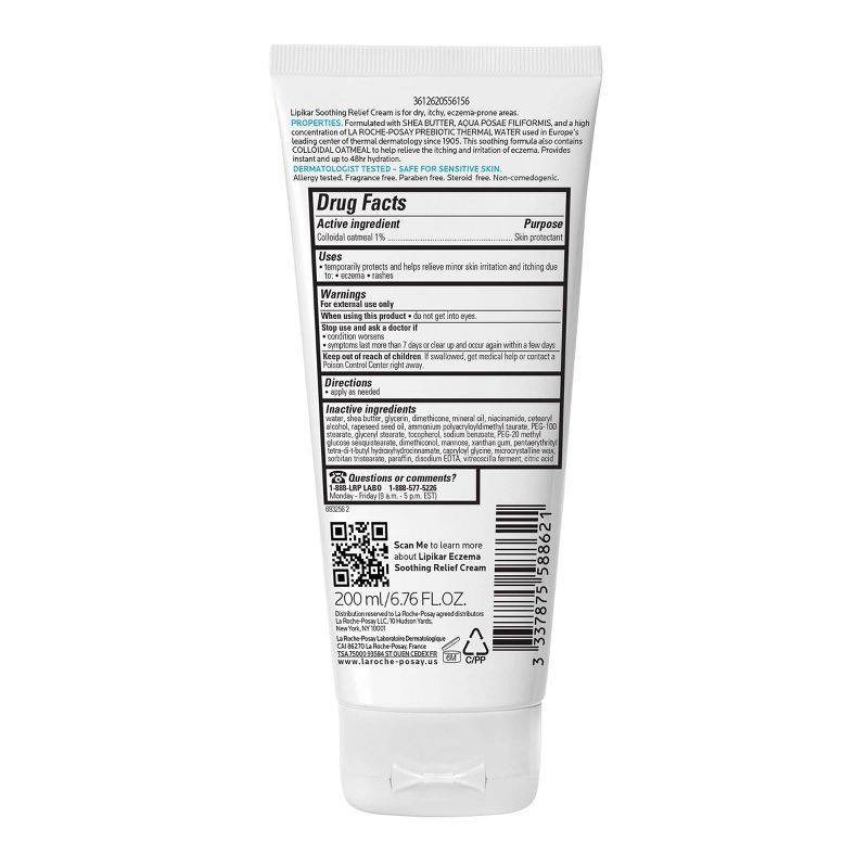 slide 6 of 8, La Roche Posay Lipikar Eczema Soothing Relief Body & Face Cream Unscented - 6.76 fl oz, 6.76 fl oz