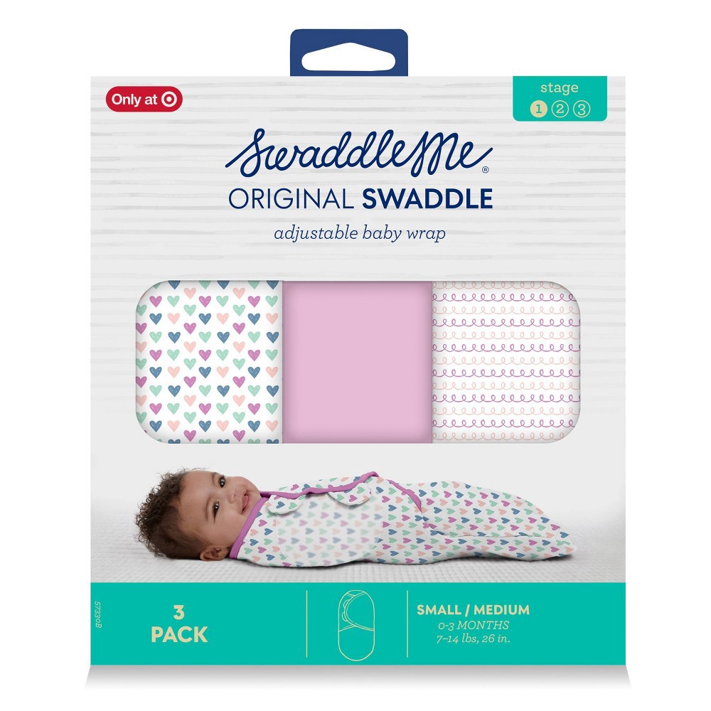 slide 12 of 12, SwaddleMe Original Swaddle Wrap Newborn - Hearts and Hoops S/M - 3pk, 3 ct