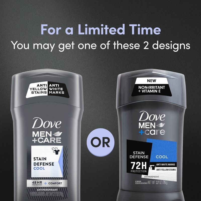 slide 8 of 12, Dove Men+Care 72-Hour Stain Defense Stick Antiperspirant & Deodorant - Cool - 2.7oz, 2.7 oz