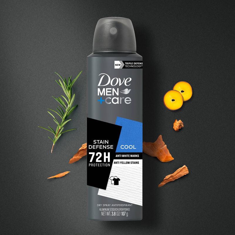 slide 4 of 5, Dove Men+Care 72-Hour Stain Defense Dry Spray Antiperspirant & Deodorant - Cool - 3.8oz, 3.8 oz