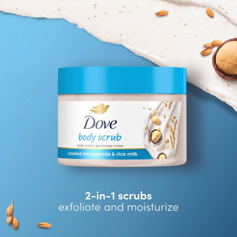 slide 4 of 10, Dove Beauty Dove Crushed Macadamia & Rice Milk Exfoliating Body Scrub - 10.5 oz, 10.5 oz