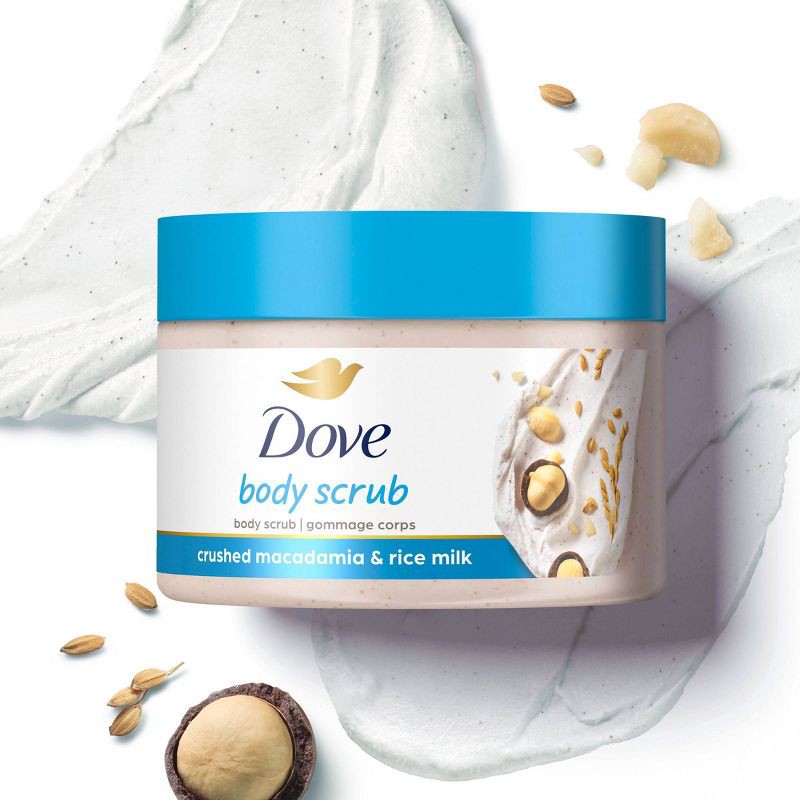 slide 5 of 10, Dove Beauty Dove Crushed Macadamia & Rice Milk Exfoliating Body Scrub - 10.5 oz, 10.5 oz