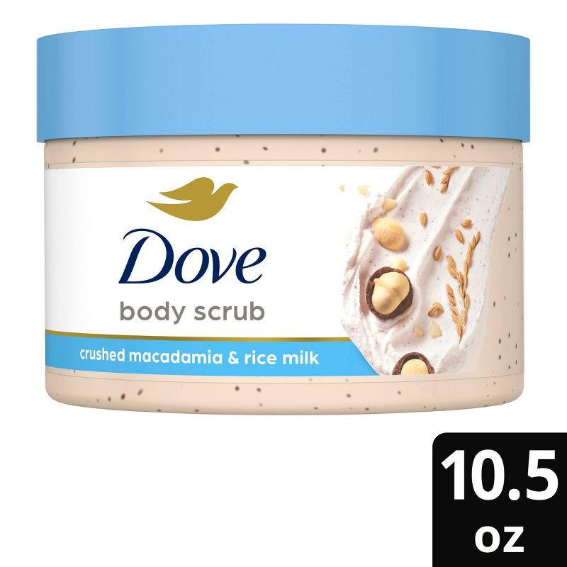 slide 1 of 8, Dove Beauty Dove Crushed Macadamia & Rice Milk Exfoliating Body Scrub - 10.5 oz, 10.5 oz