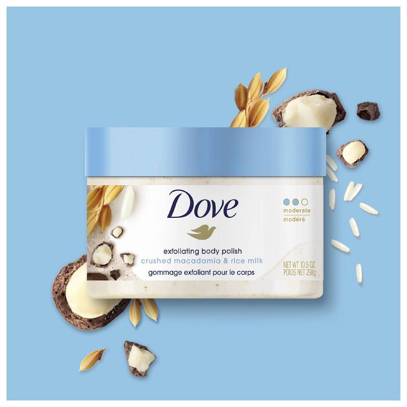 slide 7 of 8, Dove Beauty Dove Crushed Macadamia & Rice Milk Exfoliating Body Scrub - 10.5 oz, 10.5 oz