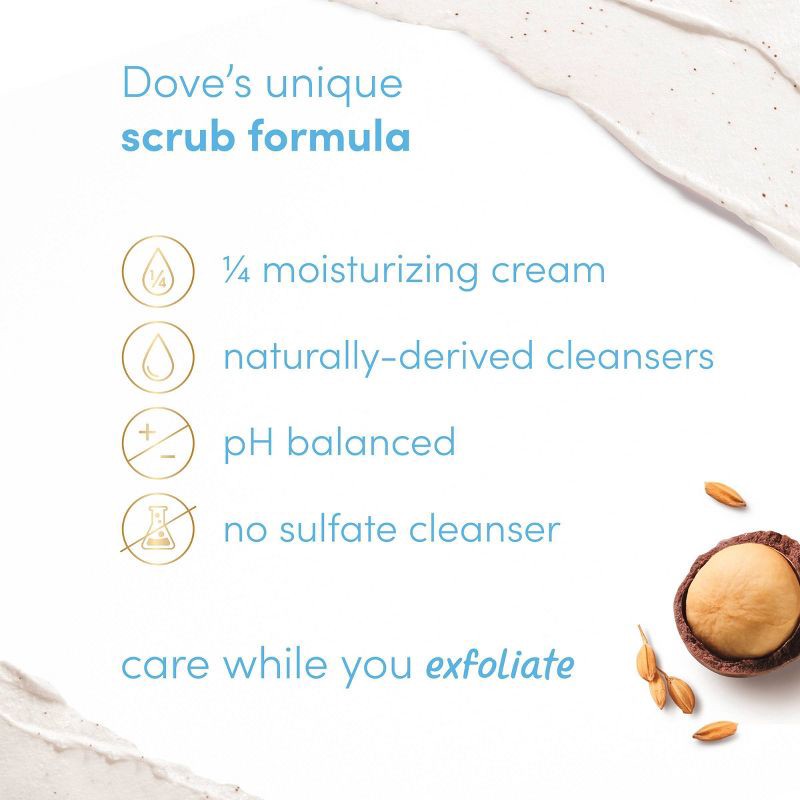 slide 8 of 10, Dove Beauty Dove Crushed Macadamia & Rice Milk Exfoliating Body Scrub - 10.5 oz, 10.5 oz