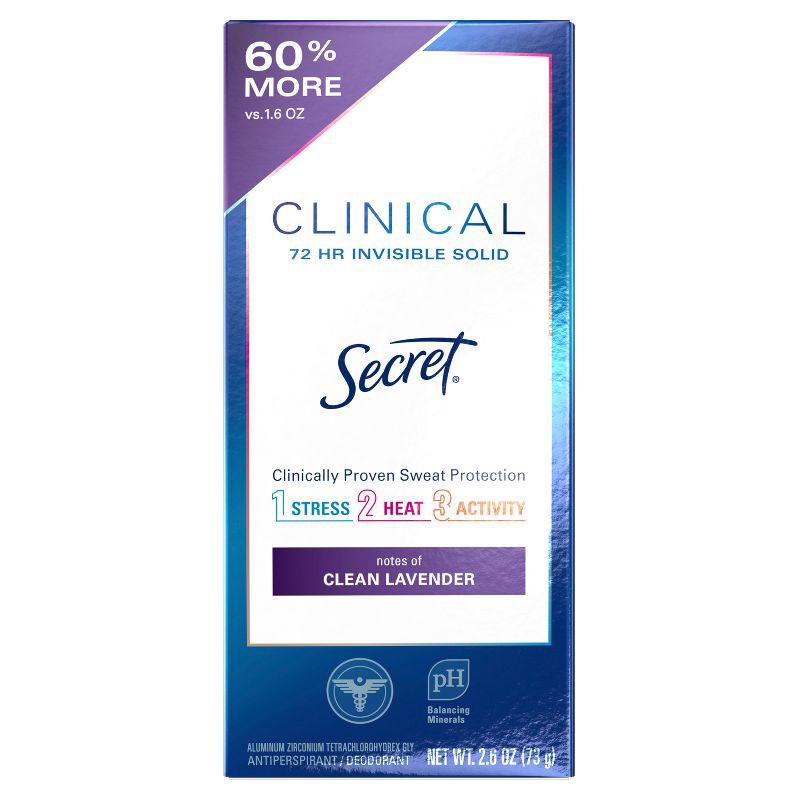 slide 2 of 9, Secret Clinical Strength Invisible Solid Antiperspirant and Deodorant for Women, Clean Lavender - 2.6oz, 2.6 oz