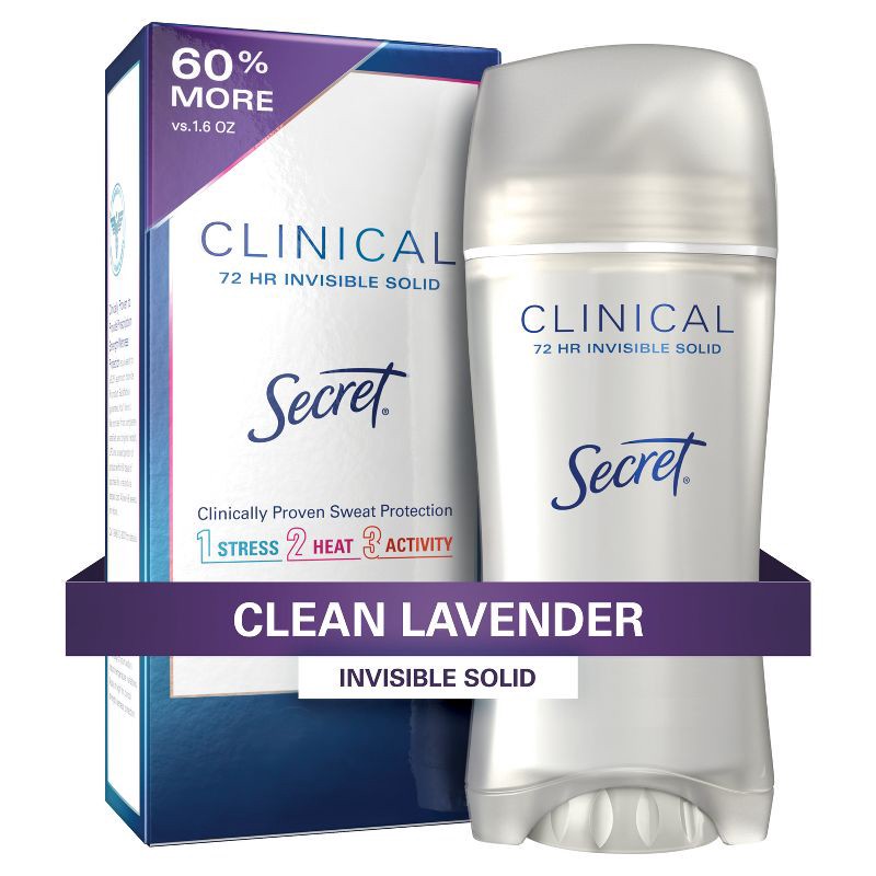 slide 1 of 9, Secret Clinical Strength Invisible Solid Antiperspirant and Deodorant for Women, Clean Lavender - 2.6oz, 2.6 oz