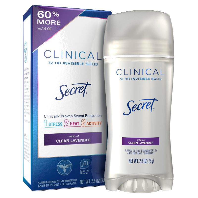 slide 10 of 11, Secret Clinical Strength Invisible Solid Antiperspirant & Deodorant for Women - Clean Lavender - 2.6oz, 2.6 oz