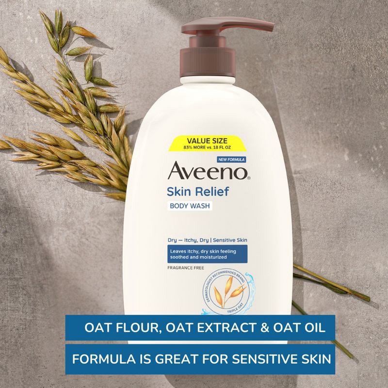 slide 3 of 10, Aveeno Active Naturals Skin Relief Body Wash, Fragrance Free, 33 oz, 33 oz