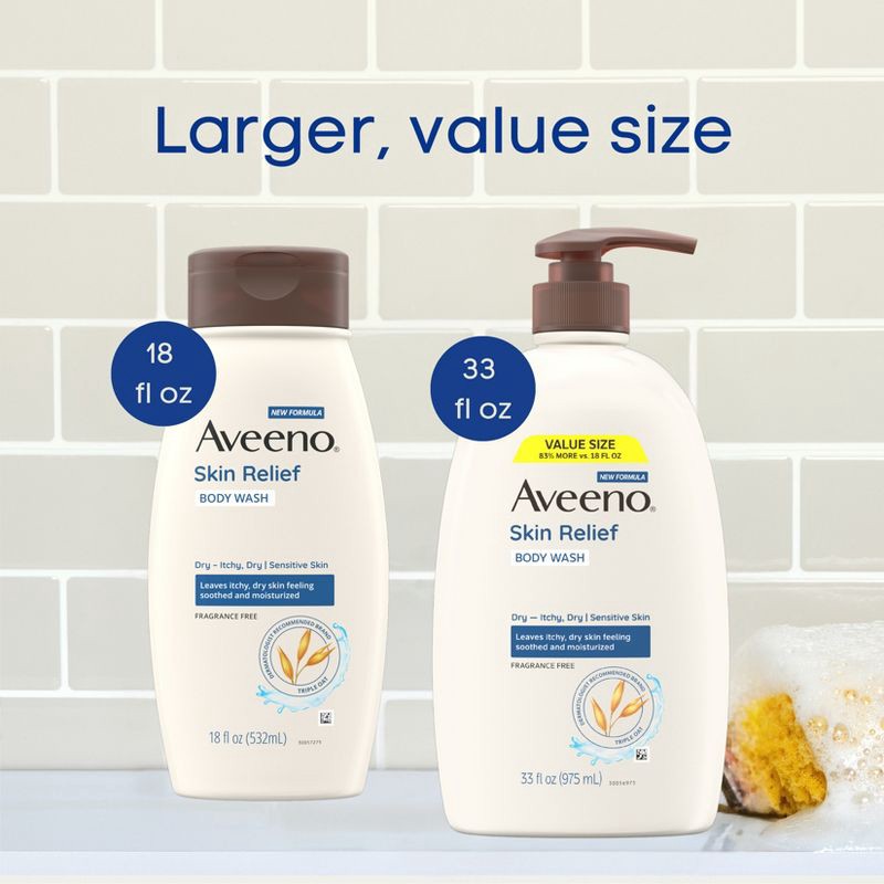 slide 7 of 10, Aveeno Active Naturals Skin Relief Body Wash, Fragrance Free, 33 oz, 33 oz