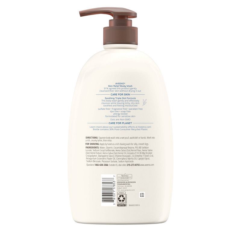 slide 8 of 8, Aveeno Active Naturals Skin Relief Body Wash, Fragrance Free, 33 oz, 33 oz