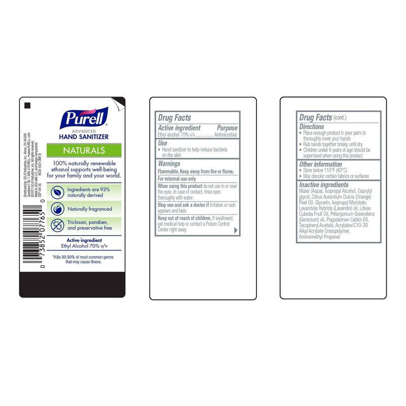 slide 3 of 4, Purell Advanced Hand Sanitizer Naturals with Plant Based Alcohol Pump Bottle - 8 fl oz, 8 fl oz