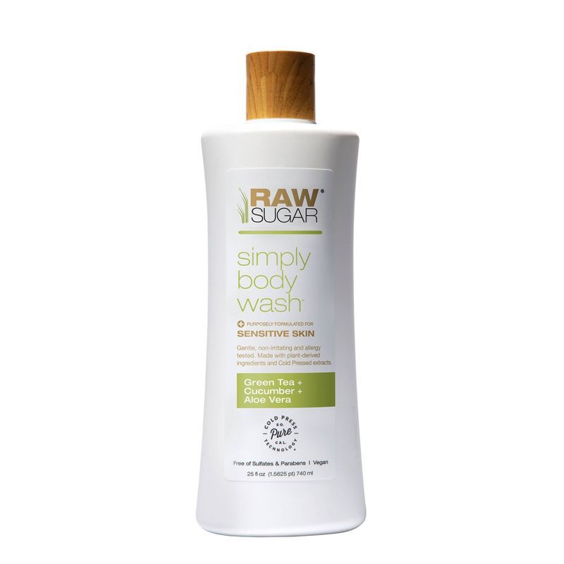 slide 1 of 5, Raw Sugar Green Tea + Cucumber + Aloe Vera Sensitive Skin Simply Body Wash - 25 fl oz, 25 fl oz