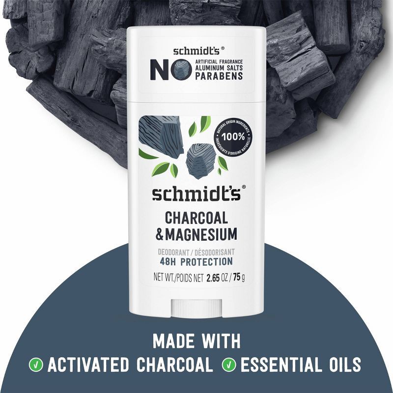 slide 5 of 9, Schmidt's Charcoal + Magnesium Aluminum-Free Natural Deodorant Stick - 2.65oz, 2.65 oz