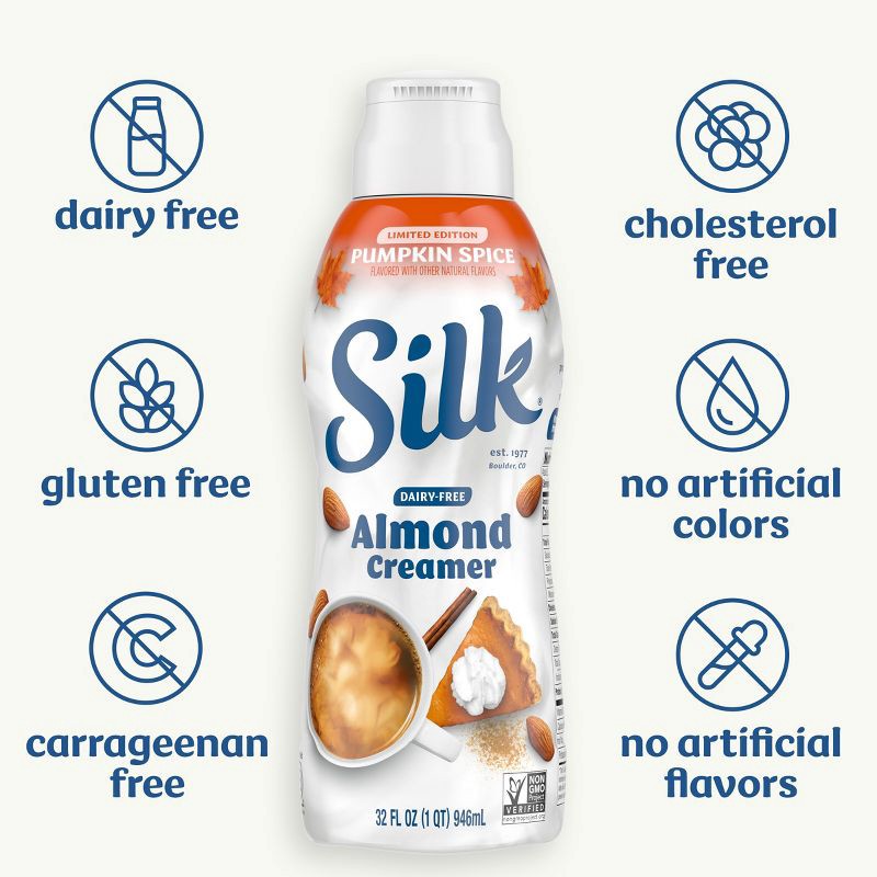slide 6 of 13, Silk Pumpkin Spice Dairy-Free Almond Milk Coffee Creamer - 1qt, 1 qt