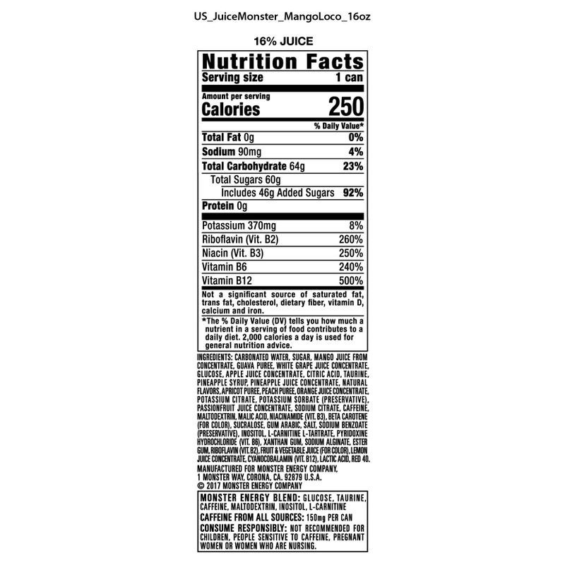 slide 5 of 8, Monster Energy Juice Monster, Mango Loco - 16 fl oz Can, 16 fl oz