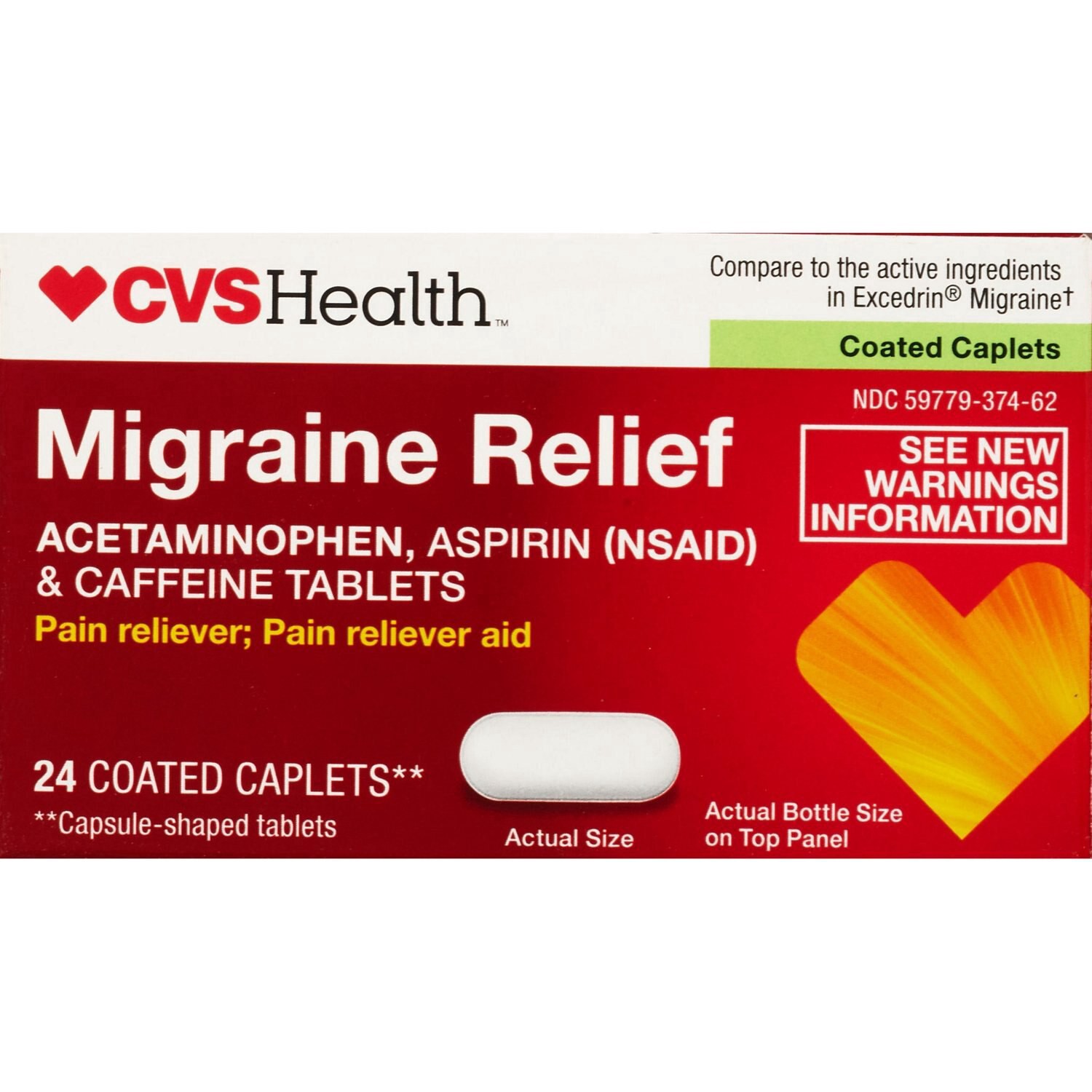 slide 1 of 10, Cvs Migraine Relief Acetaminophen Aspirin (Nsaid) & Caffeine Tablets, 24 Ct, 24 ct