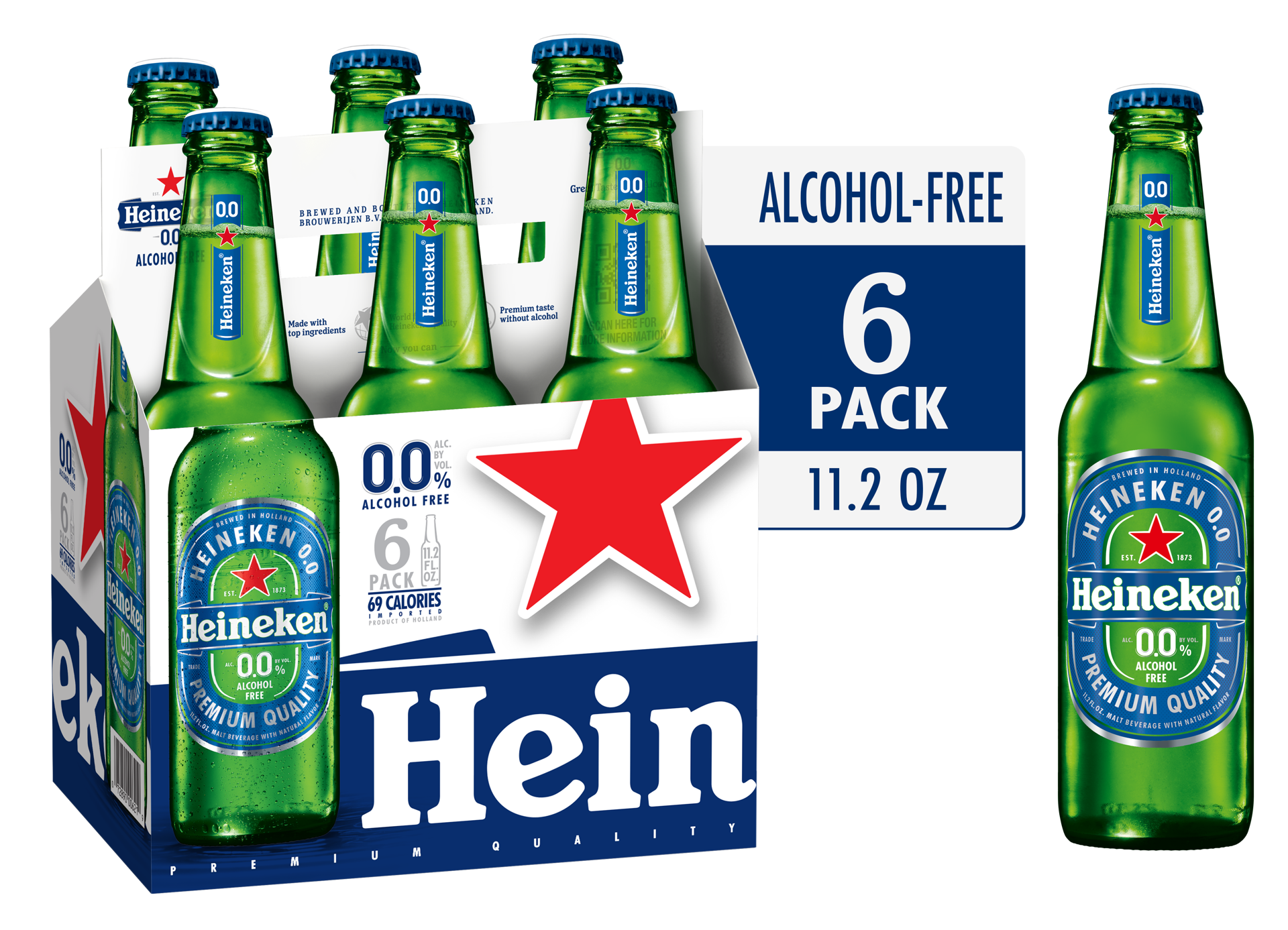 slide 1 of 1, Heineken 0.0 Non-Alcoholic Beer, 6 Pack, 11.2 fl oz Bottles, 11.2 oz