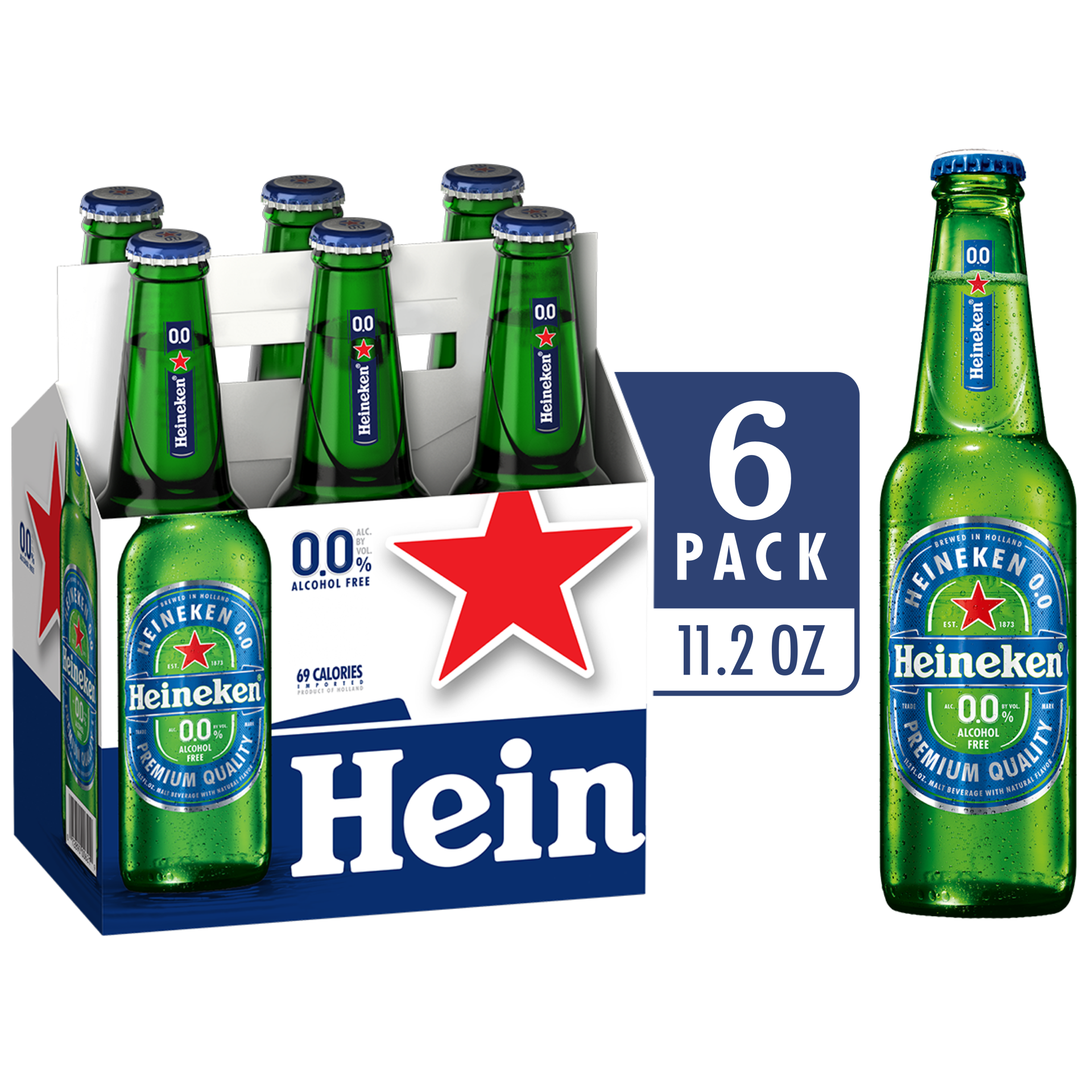 slide 1 of 1, Heineken 0.0 Non-Alcoholic Beer, 6 Pack, 11.2 fl oz Bottles, 11.2 oz