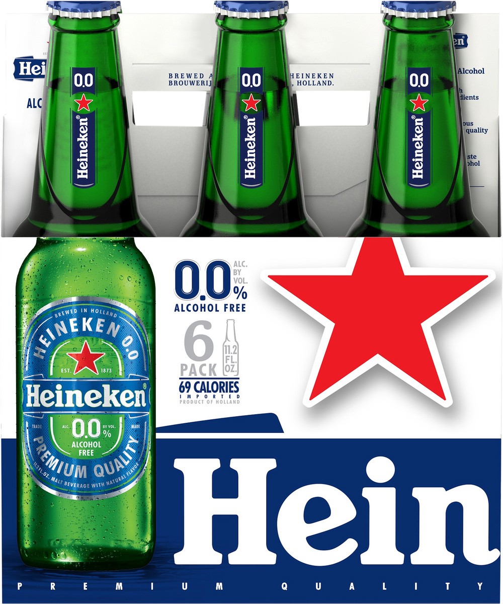 slide 1 of 1, Heineken 0.0 Non-Alcoholic Beer, 6 Pack, 11.2 fl oz Bottles, 11.2 oz