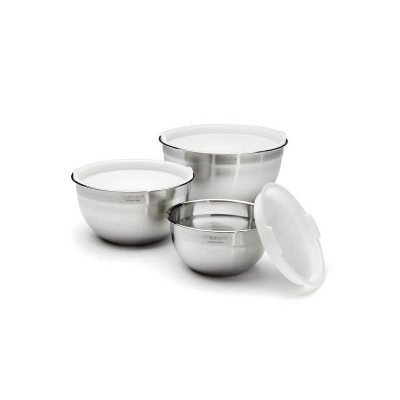slide 1 of 6, Cuisinart Set of 3 Stainless Steel Mixing Bowls with Lids, 1 ct