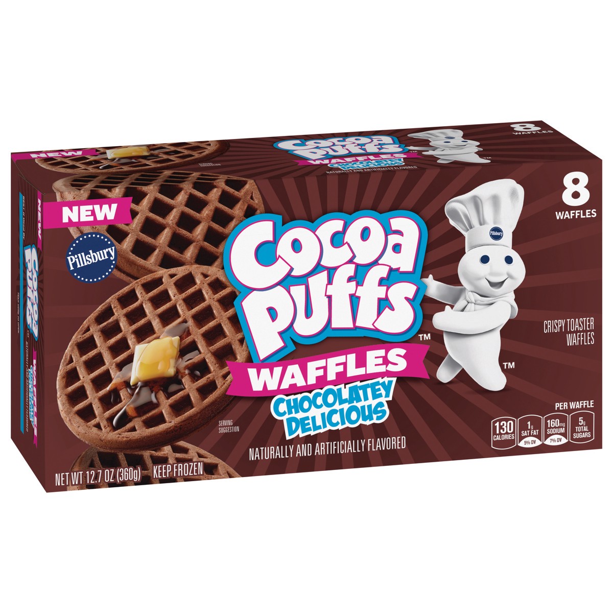 slide 4 of 13, Pillsbury Cocoa Puffs Frozen Waffles, 8 Waffles, 12.7 oz., 8 ct