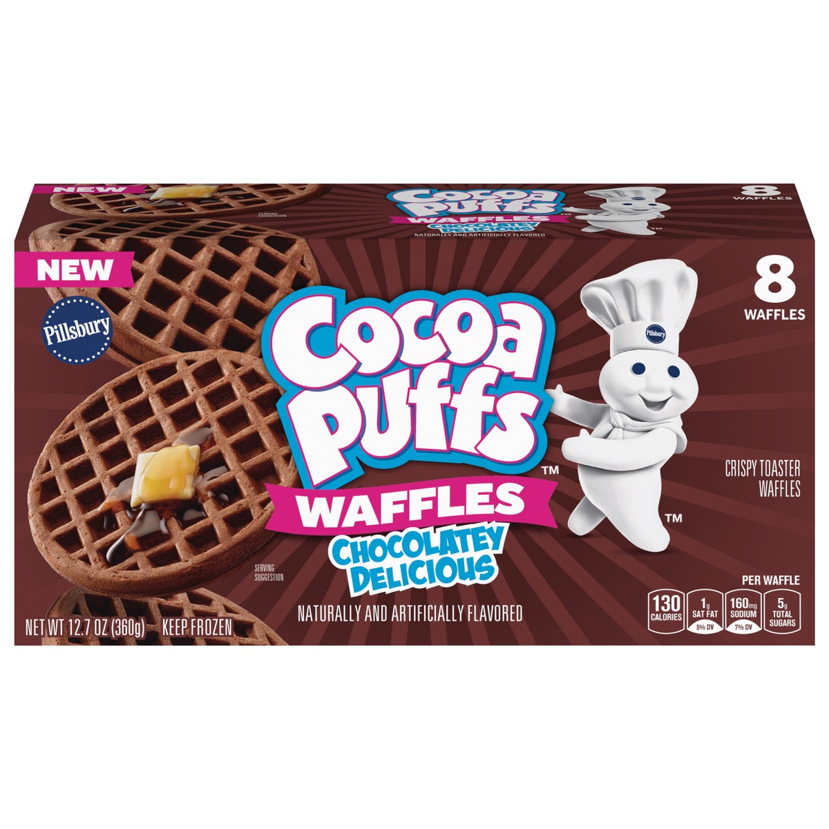 slide 12 of 13, Pillsbury Cocoa Puffs Frozen Waffles, 8 Waffles, 12.7 oz., 8 ct