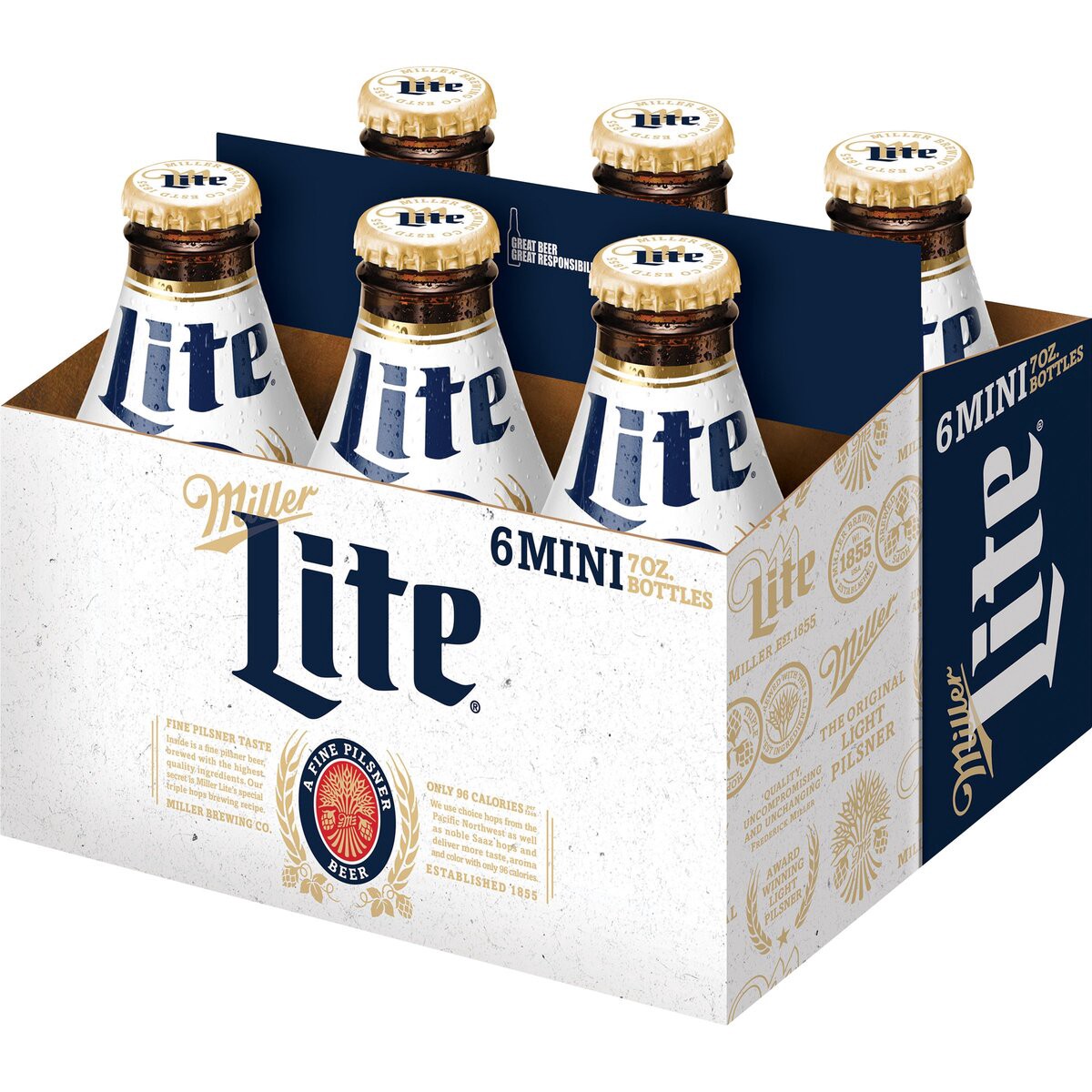 slide 2 of 2, Miller Lite American Light Lager Beer, 4.2% ABV, 6-pack, 7-oz beer bottles, 168 oz