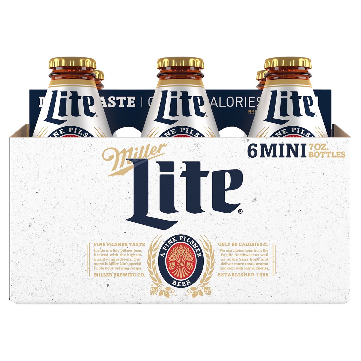 slide 1 of 2, Miller Lite American Light Lager Beer, 4.2% ABV, 6-pack, 7-oz beer bottles, 168 oz