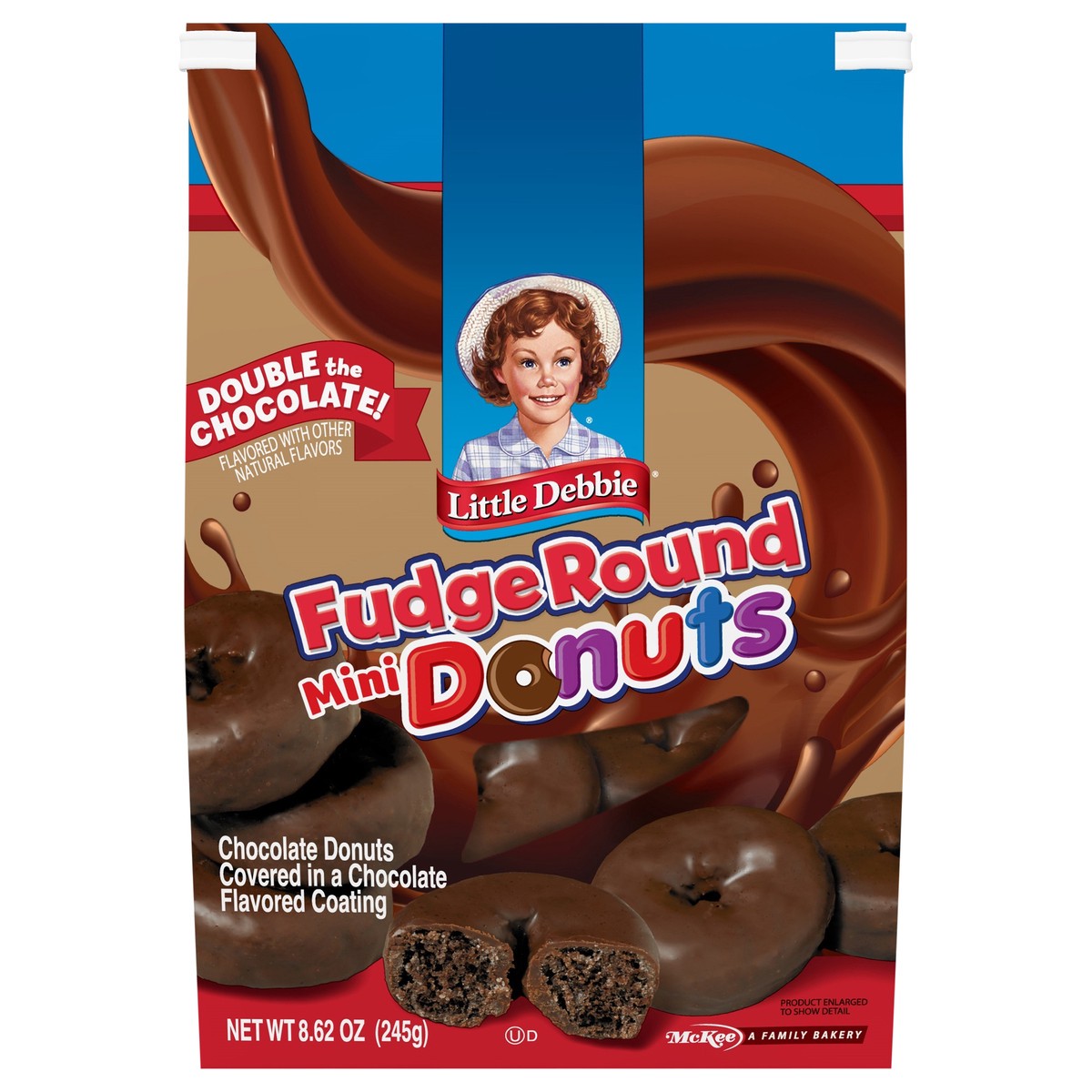 slide 1 of 9, Little Debbie Snack Cakes, Little Debbie Family Pack Fudge Round Mini Donuts (bagged), 8.62 oz