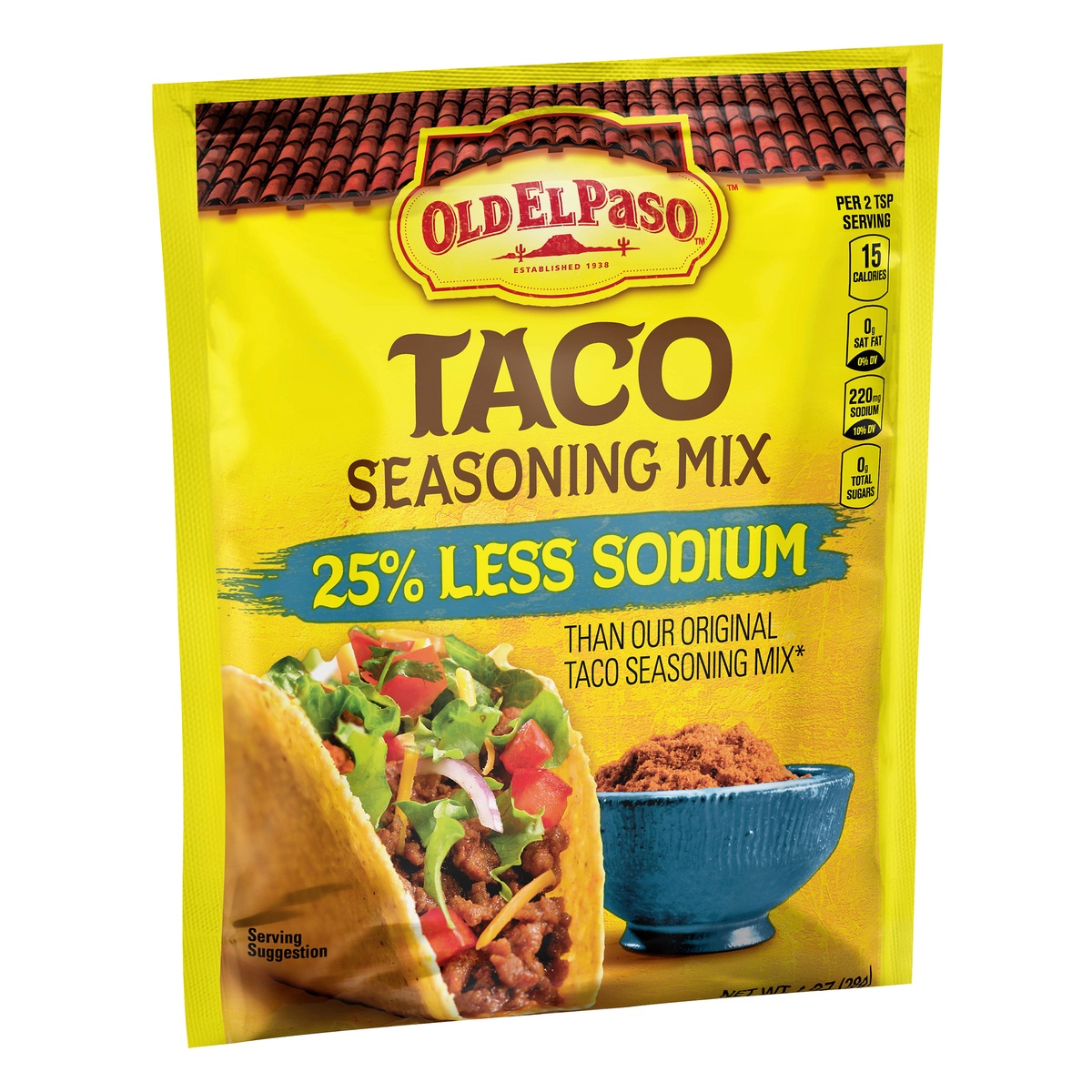 slide 2 of 10, Old El Paso Taco Seasoning Mix 25% Less Sodium Packet, 1 oz
