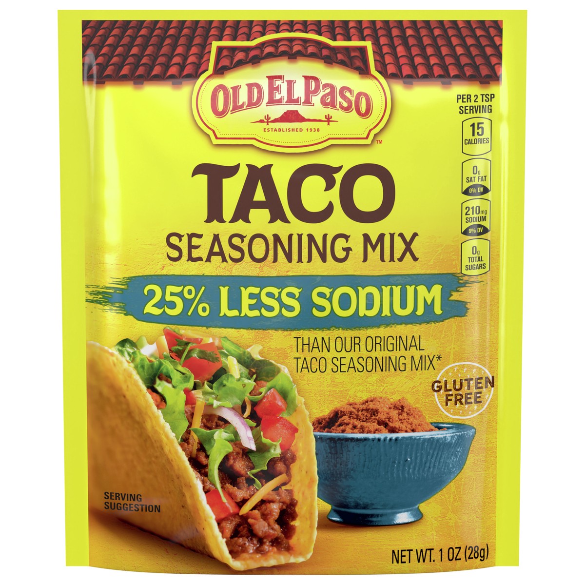 slide 1 of 3, Old El Paso Taco Seasoning, 25% Less Sodium, 1 oz., 1 oz