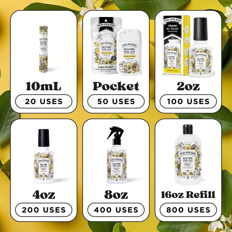 slide 11 of 16, Poo-Pourri Before-You-Go Original Citrus, Lemon, Bergamot and Lemongrass Toilet Spray, 1 ct