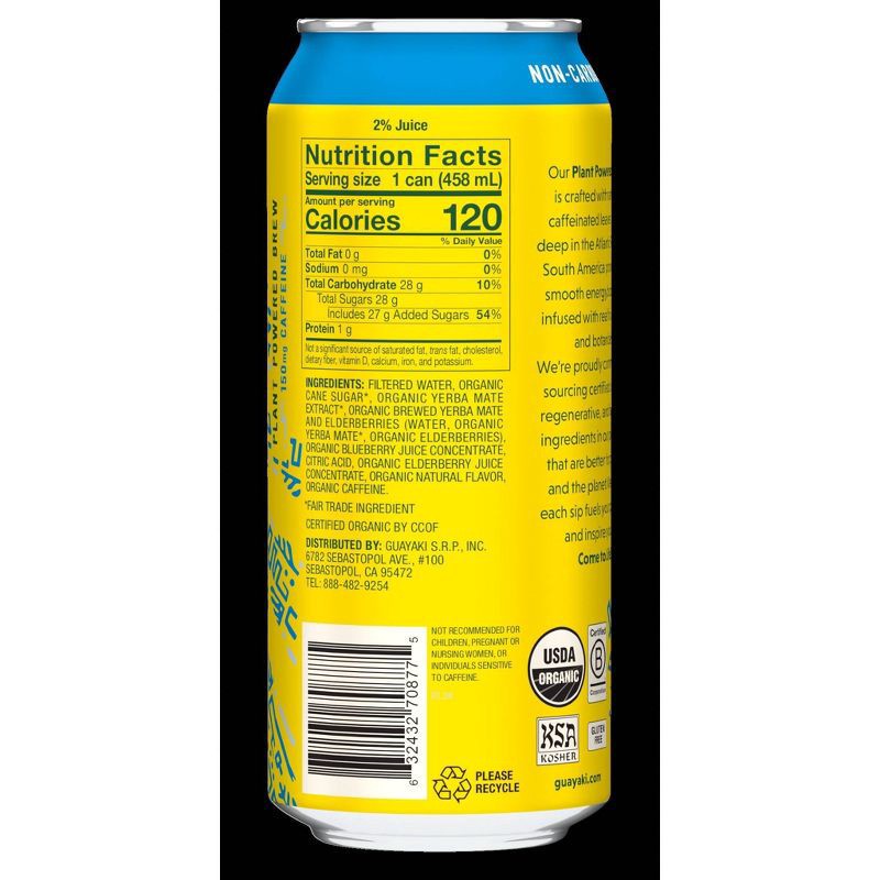 slide 2 of 2, Guayaki Yerba Mate Bluephoria - 15.5 fl oz Can, 15.5 fl oz