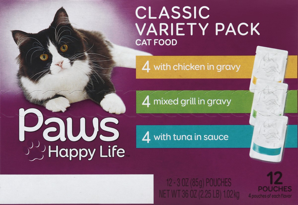 slide 6 of 6, Paws Happy Life Chicken in Gravy/Mixed Grill in Gravy/Tuna in Sauce Cat Food Classic Variety Pack 12 ea, 12 ct