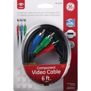 slide 1 of 1, GE Component Video Cable - Black, 6 ft