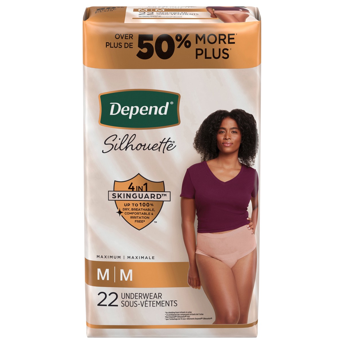 slide 1 of 5, Depend Silhouette Incontinence Underwear, Medium (32–42" Waist), 22 Count, 22 ct