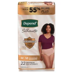 Depend Silhouette Adult Incontinence & Postpartum Bladder Leak Underwear for Women, Maximum Absorbency, Medium, Pink, 22 Count