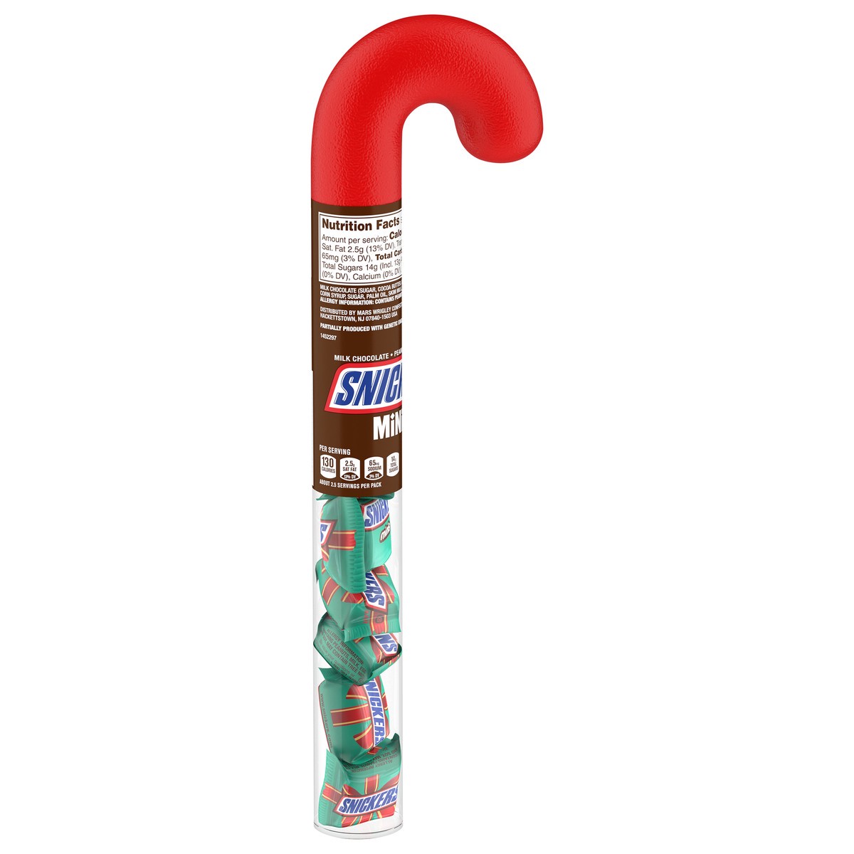 slide 7 of 7, SNICKERS Minis Chocolate Christmas Candy Cane, 2.14 oz Tube, 2.14 oz