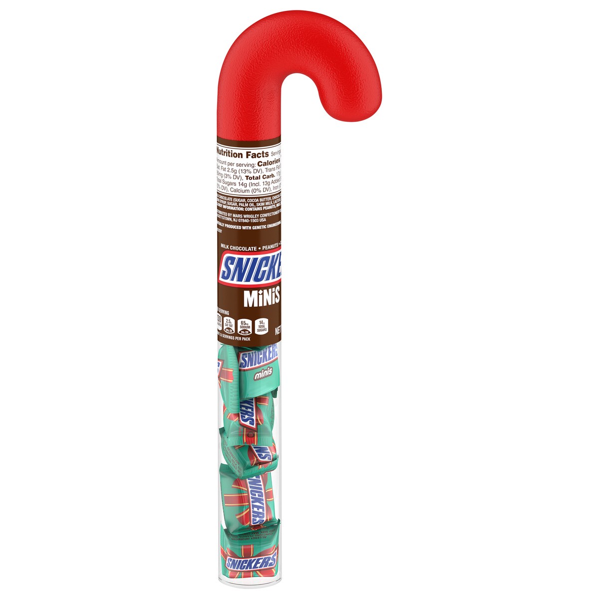 slide 2 of 7, SNICKERS Minis Chocolate Christmas Candy Cane, 2.14 oz Tube, 2.14 oz