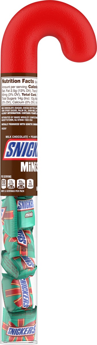 slide 6 of 7, SNICKERS Minis Chocolate Christmas Candy Cane, 2.14 oz Tube, 2.14 oz